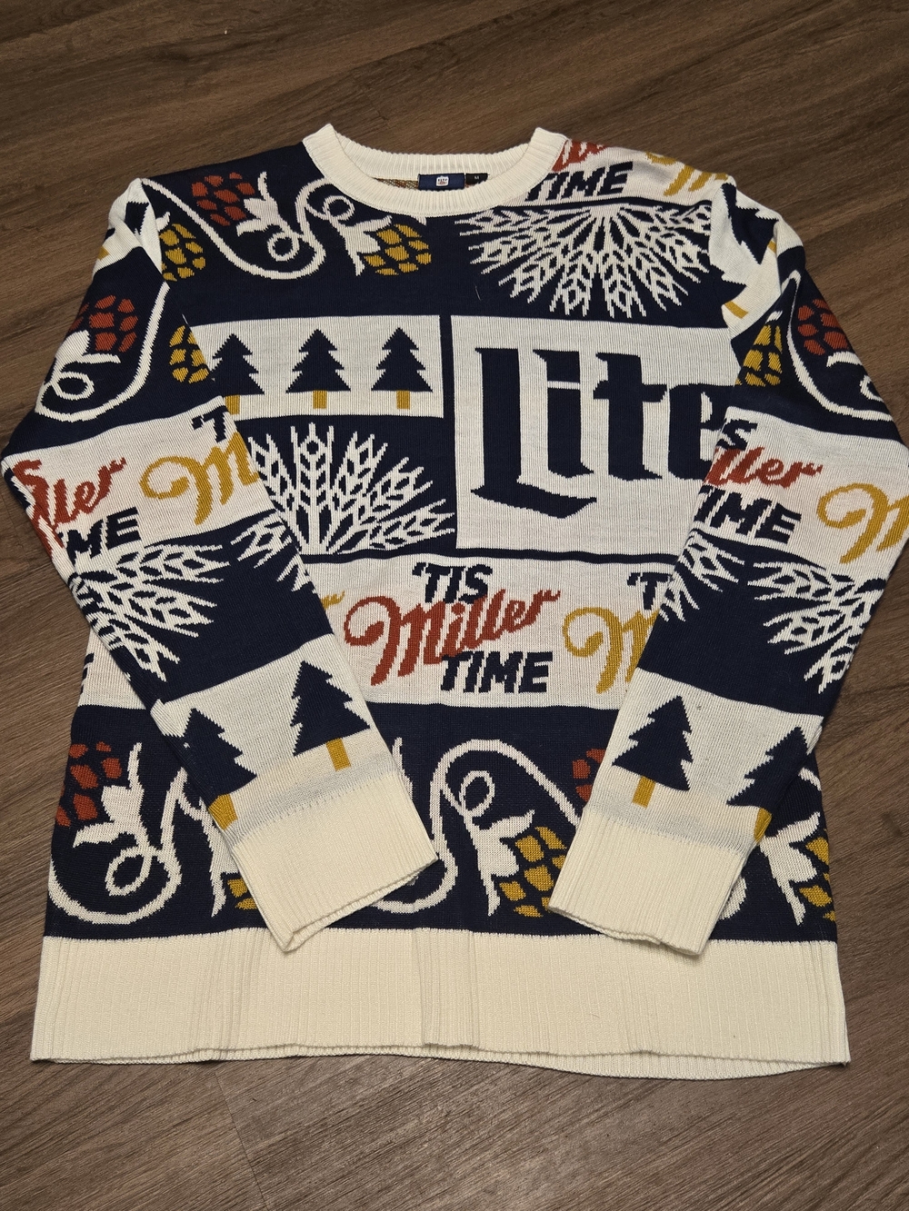 Miller Lite Crewneck Sweater - Navy & Cream with Red & Gold Accents Size Medium